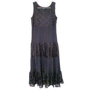 GNW Black Tiered Lace Maxi Dress Womens MD Whimsigoth Witch Boho Goth Fairy